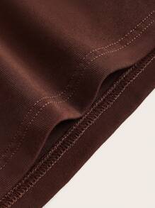 SHEIN BASICS Talla grande Camiseta de cuello cuadrado tejido de canalé - Marrón Chocolate - Ver 4