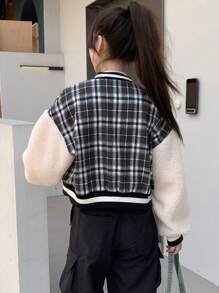 DAZY Đồ họa Chữ cái Kẻ sọc Tartan Thả vai Quá lớn Áo khoác bomber - Nhiều màu - Xem 2