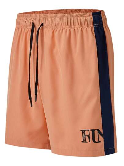 男士字母图案撞色侧缝抽绳腰运动短裤慢跑短裤运动裤