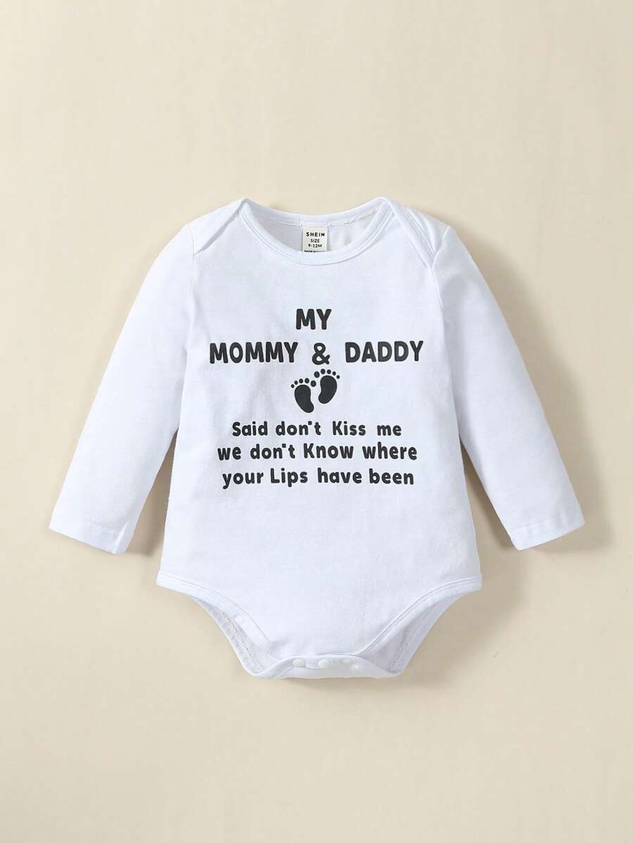 男嬰標語圖案連身背心 - 淺灰色 - 查看 1