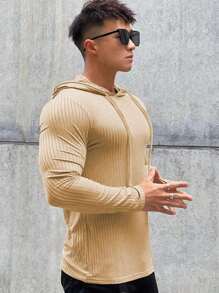 Manfinity Running Sudadera con capucha deportiva de punto acanalado con cordón para hombre, camiseta para gimnasio, transpirable para otoño
