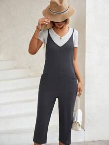 SHEIN LUNE Túi Kép Bộ áo liền quần Cami Without Tee - Màu xám đen - Xem 3