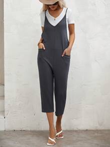 SHEIN LUNE Túi Kép Bộ áo liền quần Cami Without Tee - Màu xám đen - Xem 1