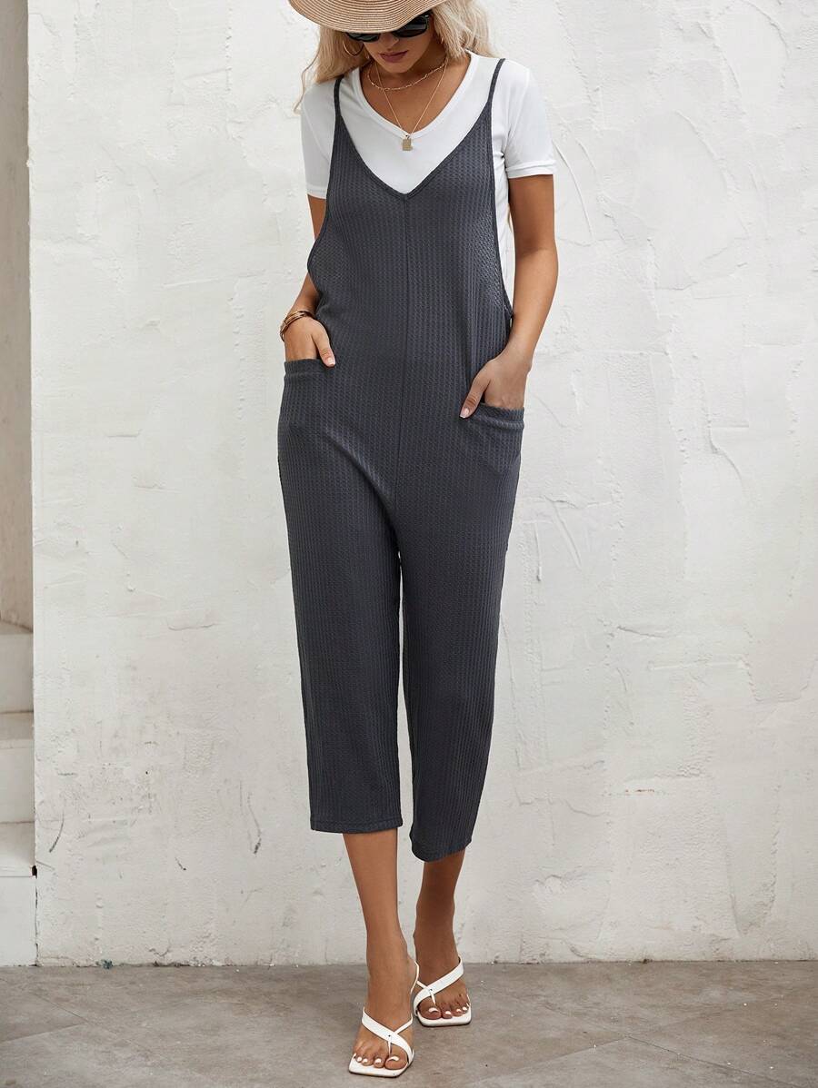 SHEIN LUNE Túi Kép Bộ áo liền quần Cami Without Tee - Màu xám đen - Xem 1