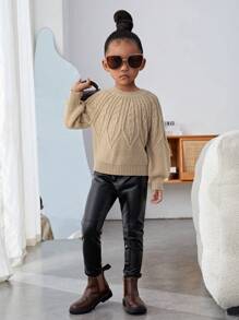 Cô Gái Trẻ Xoắn Dan Tay Raglan Áo len - Màu be - Xem 4