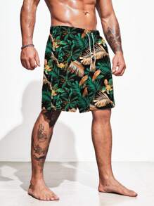 Surfspeed Men Tropical Print Drawstring Waist Swim Trunks,Hawaiian - Multicolor - View 5