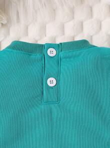 Baby Girl Letter Graphic Contrast Binding Ruffle Trim Sweatshirt - Green - View 3