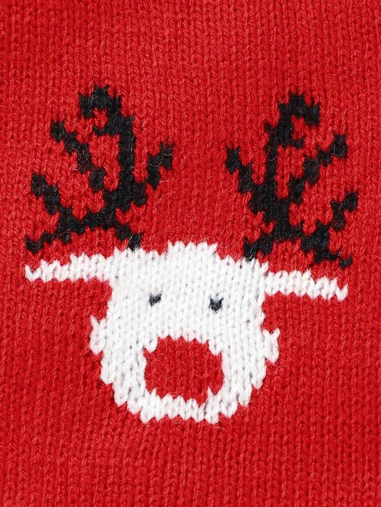 Baby Girl Christmas Pattern Sweater Jumpsuit - Red - View 4