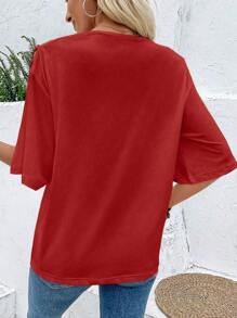 EMERY ROSE Figure Graphic Asymmetrical Neck Tee For New Year Clothes Graphic Tees Women Tops