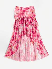 SHEIN VCAY 滿版印花褶邊荷葉邊半身裙 - 彩色 - 查看 4