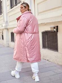 RueChic Plus Snap Button Belted Winter Coat - Pink - View 2