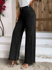 SHEIN Frenchy Jeans unicolor de pierna ancha