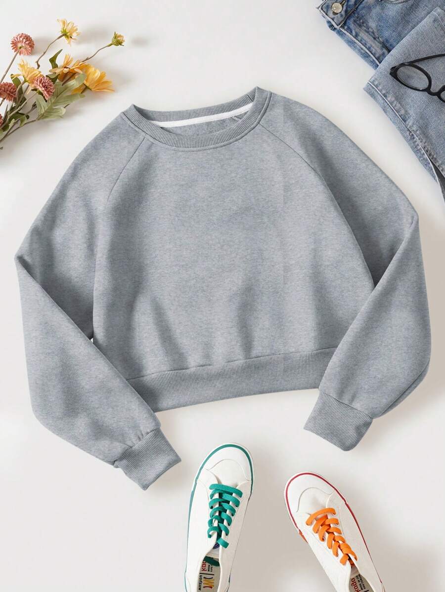 INAWLY Sweatshirt à manches raglan unicolore avec doublure thermique, hauts à manches longues