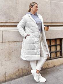 RueChic Plus Solid Tie Front Puffer Coat - White - View 5
