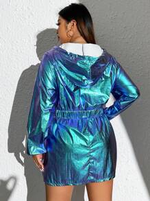 SHEIN ICON 大碼鐳射抽繩落肩袖連帽洋裝 - 彩色 - 查看 2