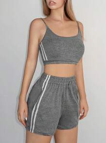 Muchica Contrast Side Seam Cami Top & Shorts - Grey - View 4