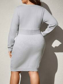 Celure Plus Button Detail Bodycon Sweater Dress - Dusty Blue - View 2