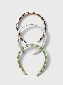 3pcs Girls Plaid Pattern Vintage Polyester Wide Headband For Daily Decoration - Multicolor - View 3
