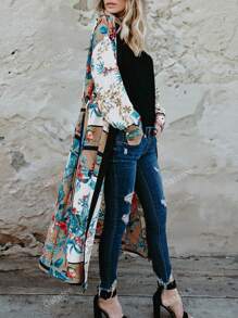 Women's Loose Casual Long Robe Beach Cover Up, Comfort Summer Holiday Printed Kimono