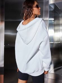 SHEIN Unity Letter Patched Drop Shoulder Drawstring Hoodie - White - View 2