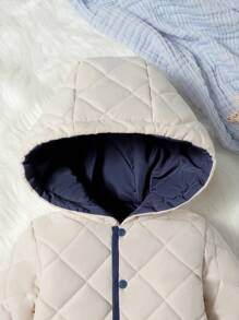 Baby Girl Contrast Binding Hooded Padded Coat & Pants - Apricot - View 3