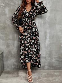 Breezaya Maxikleid für Damen mit Blume Muster, Volantärmeln und Rüschensaum