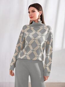 Mulvari Geo Pattern Turtleneck Sweater & Knit Pants 2 Pieces Set