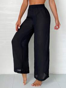 Swim Vcay 素色透視網紗罩衫長褲 - 黑色 - 查看 4