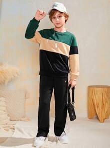 SHEIN Tween Boy Patched Detail Split Hem Sweatpants - Black - View 4