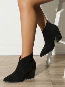 Thick Heel Pointed Toe Naked Boots Women's Short Boots, European And American New Style - 黑色 - 查看 2