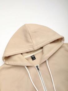 Manfinity Homme 男士拉鏈開襟抽繩加絨內裏連帽衫和運動褲不帶T恤 - 杏色 - 查看 4