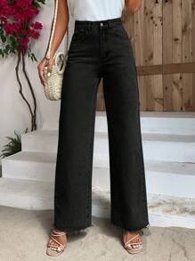 SHEIN Frenchy Jeans unicolor de pierna ancha