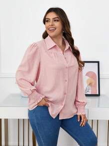 SHEIN Frenchy 大碼圓點前紐扣襯衫 - 粉色 - 查看 4