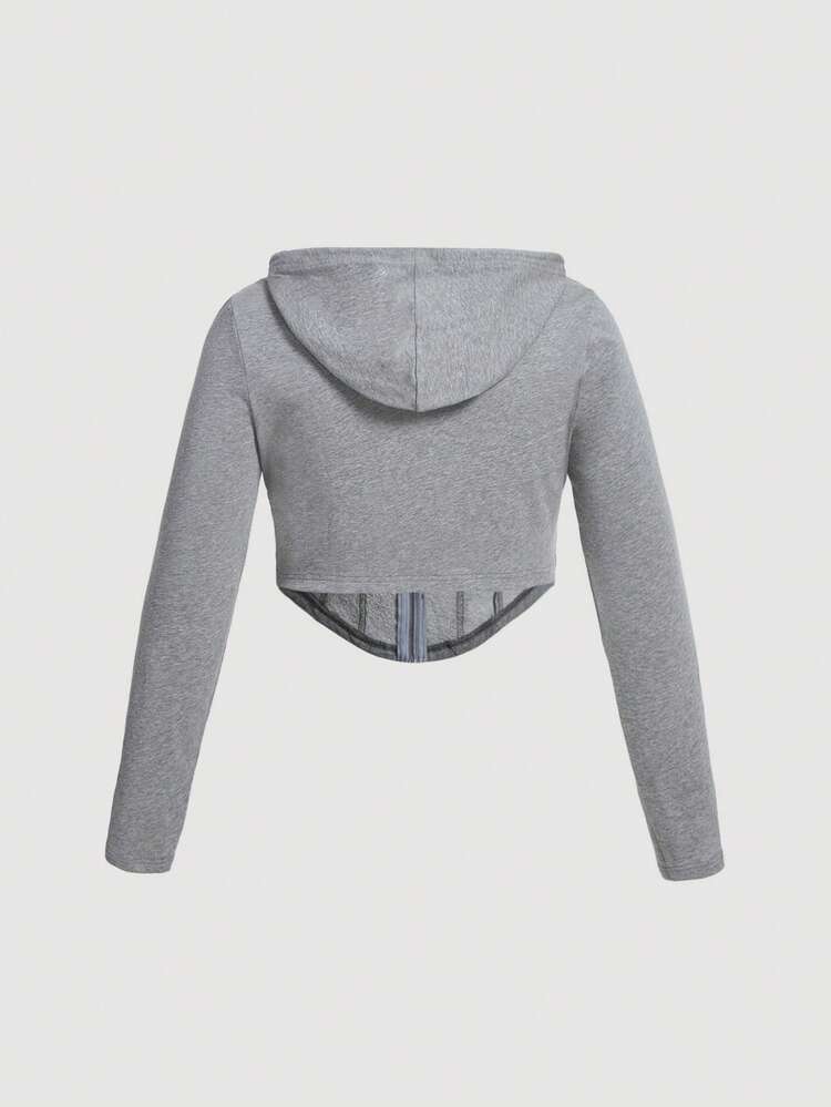 Plus Size Zip Up Drawstring Sweatshirt