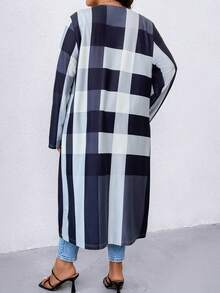 SHEIN LUNE Hơn In kẻ sọc Mở Mặt trước Áo khoác dài - Nhiều màu - Xem 2