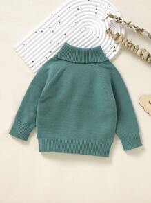 SHEIN Baby Boy Turtleneck Raglan Sleeve Sweater - Green - View 2