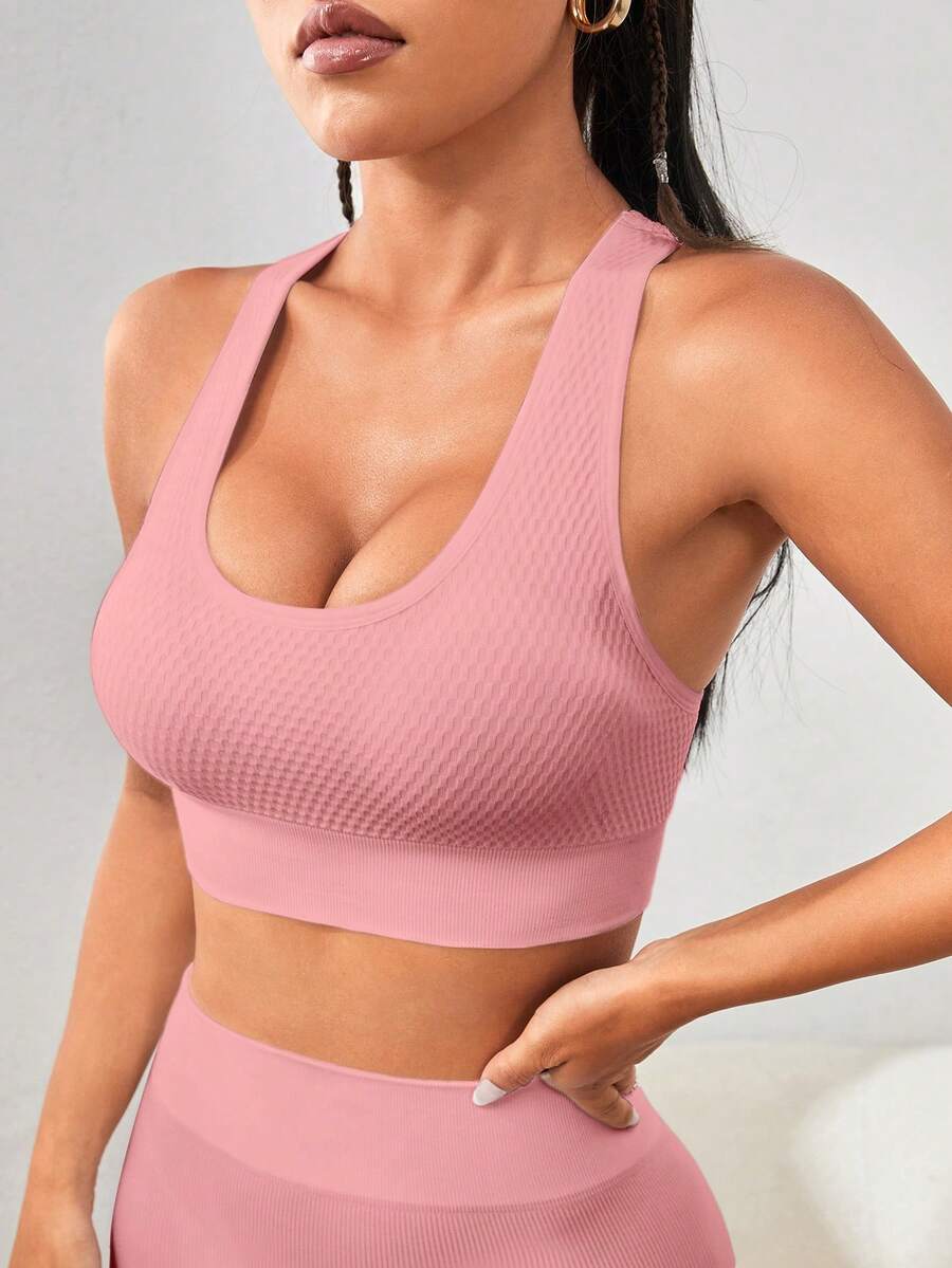 Seamless High Stretch Racer Back Sports Bra - Watermelon Pink - View 1
