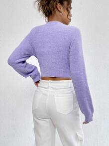 SHEIN Qutie Đồ đan Ribbed Nút phía trước Cắt sửa áo lông cừu - Màu Lilac Tím - Xem 2