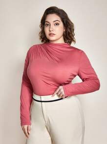 BizChic 大碼小高領褶邊T恤 - 粉色 - 查看 1