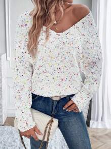 SHEIN Essnce Space Dye Drop Shoulder Sweater - Multicolor - View 1