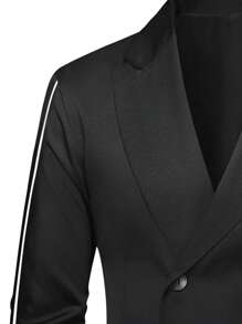 Manfinity Mode Men Contrast Piping Double Breasted Blazer & Suit Pants - Black - View 4