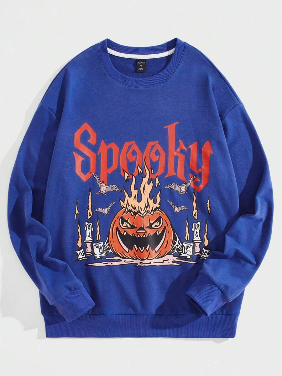 GOLDENLINE Guys Halloween Print Sweatshirt - Royal Blue - View 1