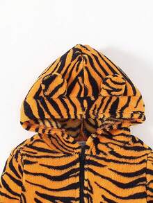 SHEIN 男嬰虎紋圖案連帽毛絨夾克 - 橘色 - 查看 4