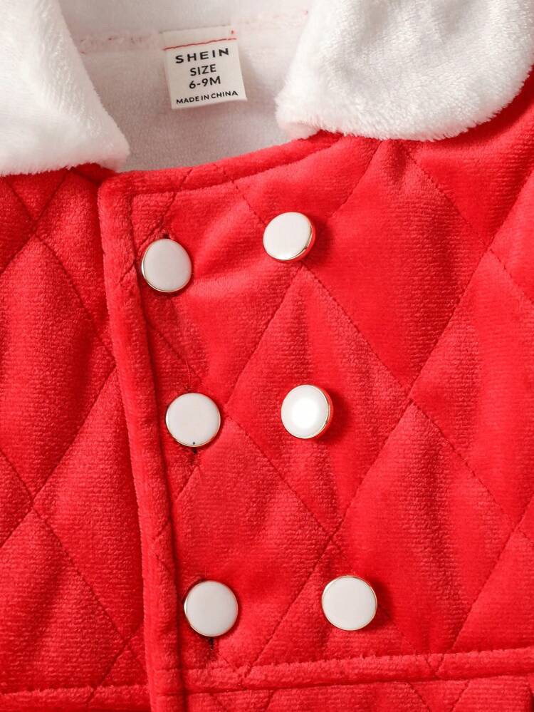 Baby Girl Double Breasted Borg Collar Fold Pleated Detail Coat