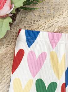 SHEIN Toddler Girls Heart Print Shorts - Multicolor - View 5