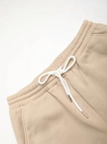 Manfinity Homme 男士拉鏈開襟抽繩加絨內裏連帽衫和運動褲不帶T恤 - 杏色 - 查看 3