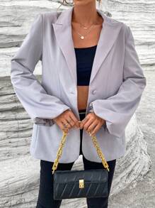 SHEIN Privé 西裝領燈籠袖西裝外套 - 銀色 - 查看 5