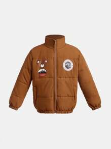 SHEIN Tween Boy Cartoon Graphic Padded Coat - Brown - View 3