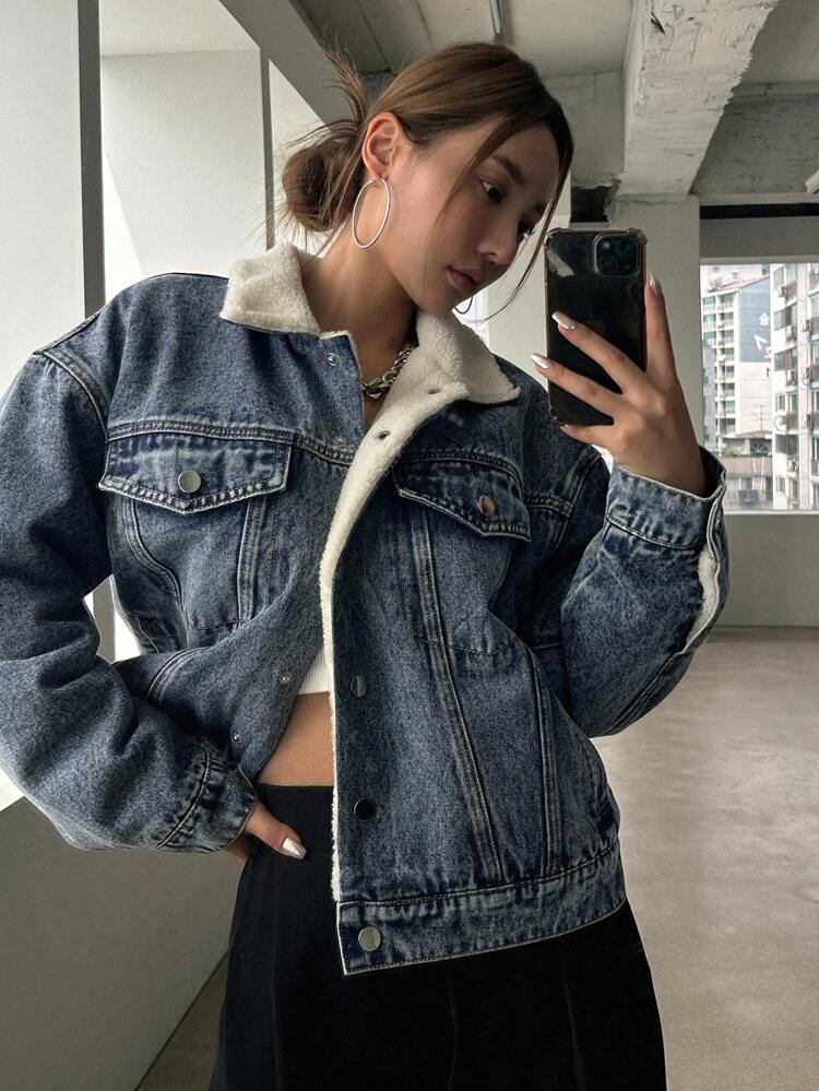 Autumn/Winter Thermal Lined Loose Casual Denim Jacket