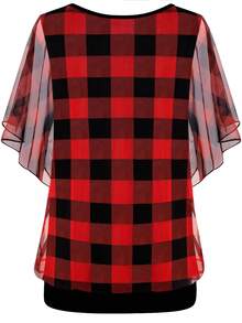 Top con estampado de cuadros de manga de malla - Rojo - Ver 2